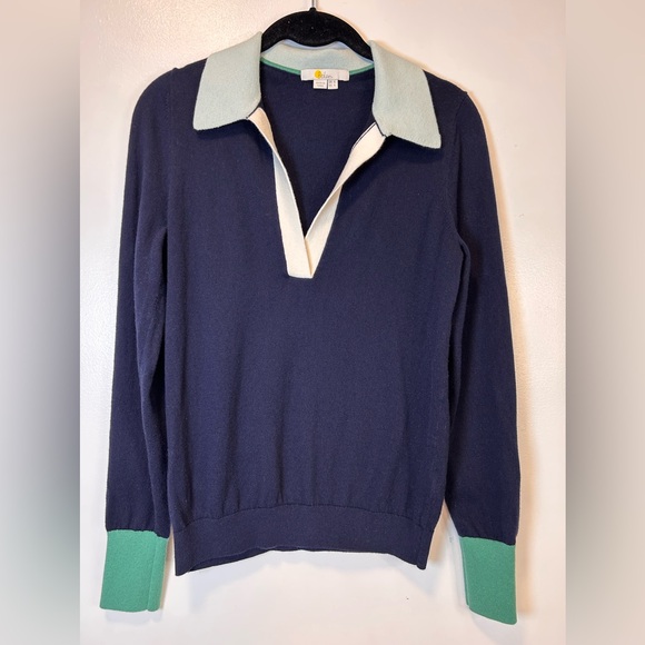 Boden Sweaters - Boden Grace Colorblock V-Neck Sweater Navy Green White Women’s Size 4 Small